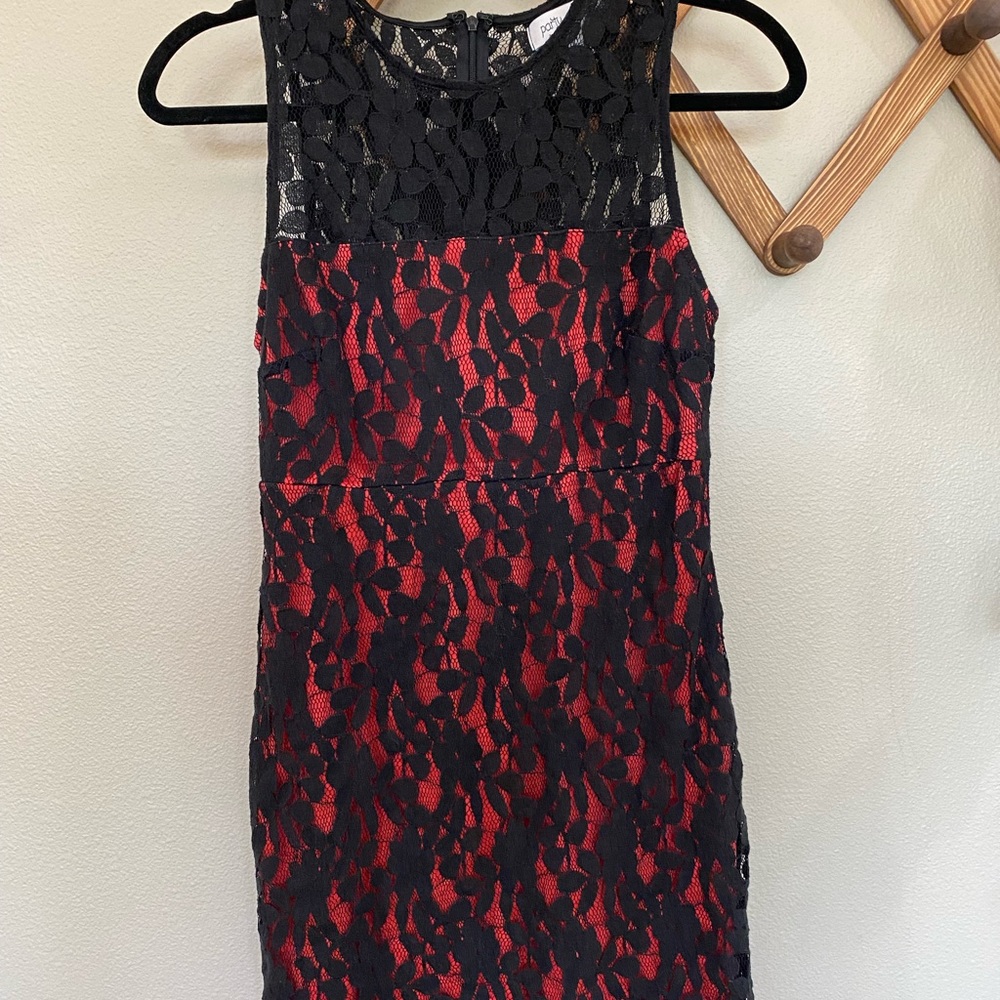 Black and red lace formal dress